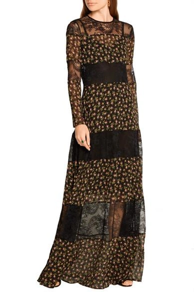 Shop Philosophy Di Lorenzo Serafini Paneled Floral-print Silk-chiffon And Lace Maxi Dress