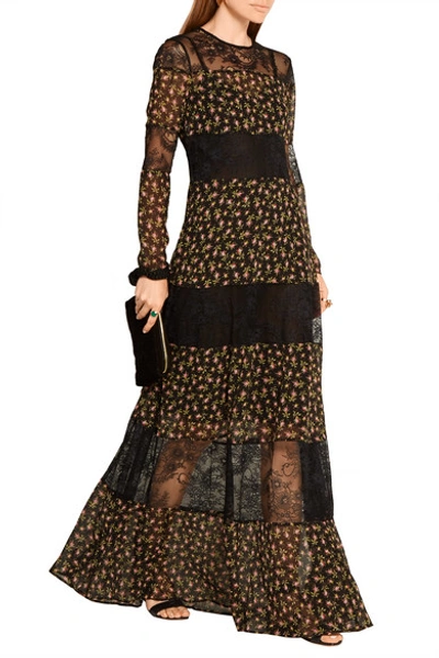 Shop Philosophy Di Lorenzo Serafini Paneled Floral-print Silk-chiffon And Lace Maxi Dress