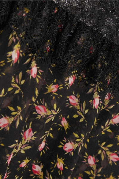 Shop Philosophy Di Lorenzo Serafini Ruffled Lace-paneled Printed Silk-chiffon Blouse