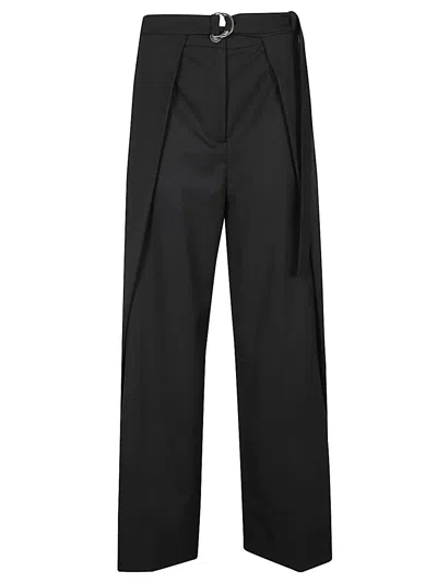Erika Cavallini Semi-couture Black Wool Twill Amelia Trousers In Black