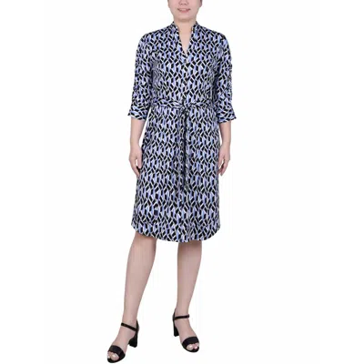 Ny Collection Womens Collarless Midi Shirtdress In Blue