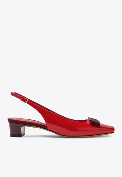 Ferragamo Rivada 30 Patent Leather Slingback Pumps In Red