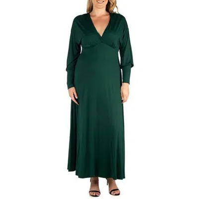 24seven Comfort Apparel Women's Plus Size Bishop Sleeves Maxi Dress In Green