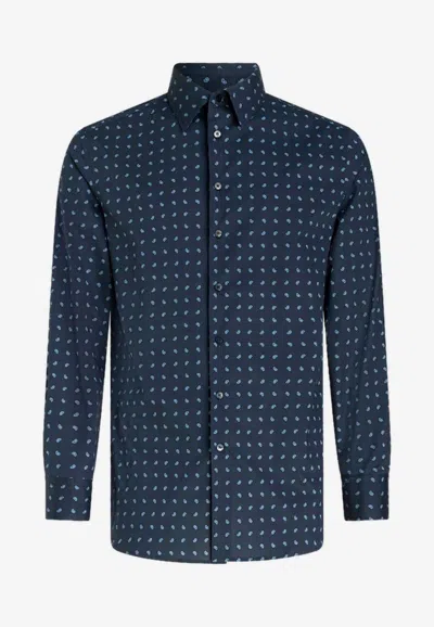 Etro Paisley-patterned Long Sleeve Shirt With Classic Collar In Blue