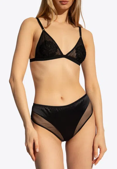 Dolce & Gabbana Floral-embroidered Mesh Bra In Black