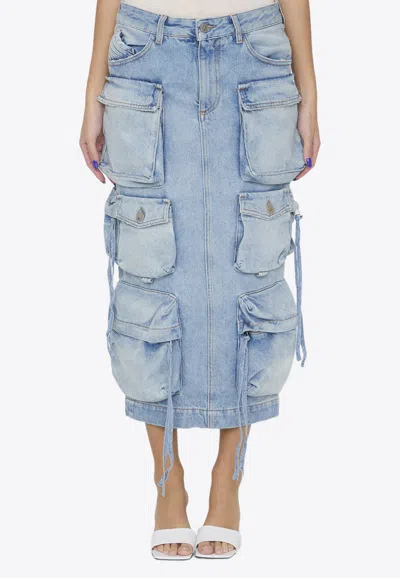 Shop Attico Utility Midi Denim Skirt In Blue