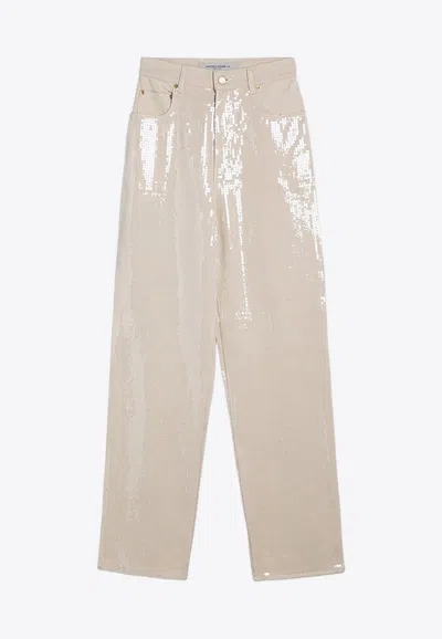 Golden Goose Db Sequin Embellished Pants In Beige