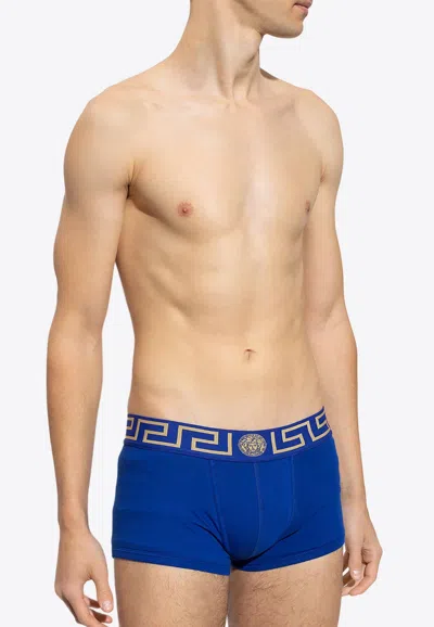 Versace Greca Waistband Boxer Briefs In Blue