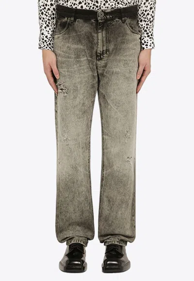 Balmain Degrade Washed-out Straight-leg Jeans In Grey