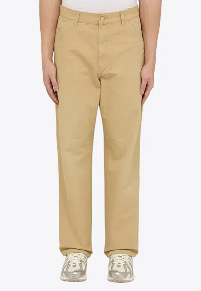 Carhartt Og Single Knee Printed Straight-leg Organic Cotton-canvas Trousers In Beige