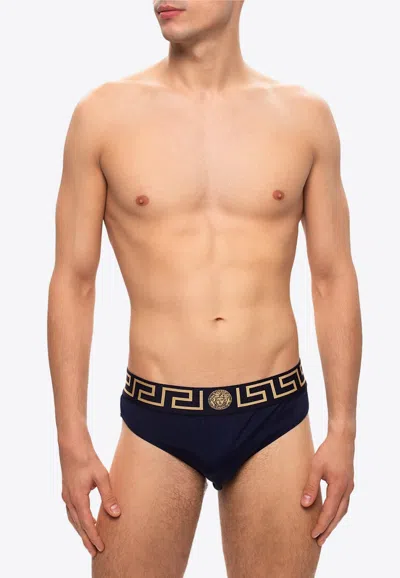 Versace Greca Border Swim Briefs In Black