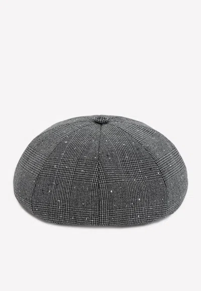 Dior Wool-blend Canvas Beret Hat With Prince Of Wales Motif In Gray