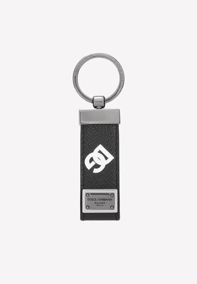 Dolce & Gabbana Logo-print Leather Keychain In Black
