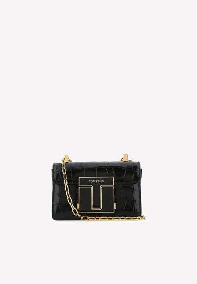 Tom Ford Small Shiny Crocodile Leather Chain Shoulder Bag In Black