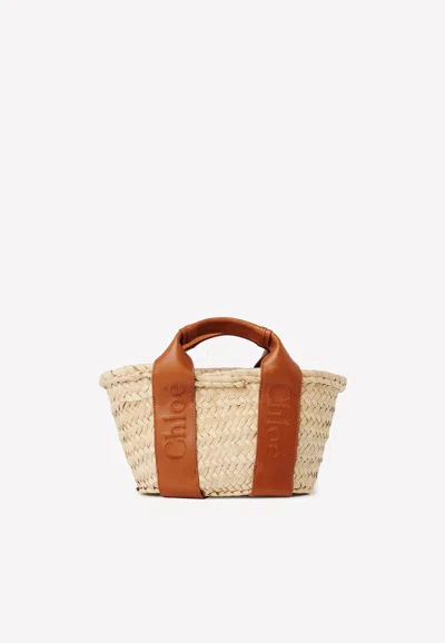 Chloé Logo Beach Bag In Leather And Raffia In Beige
