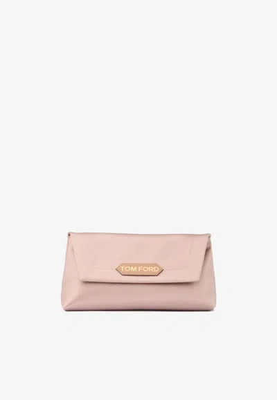 Tom Ford Small Label Chained Satin Clutch In Blush