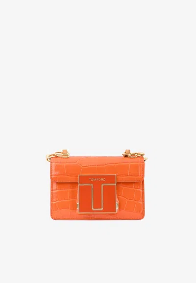 Tom Ford Mini 001 Chain Shoulder Bag In Croc-embossed Leather In Orange