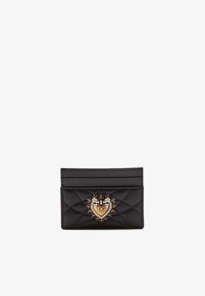Dolce & Gabbana Devotion Cardholder In Quilted Nappa Leather In Black