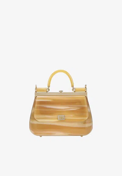 Dolce & Gabbana Sicily Box Acrylic Top Handle Bag In Yellow