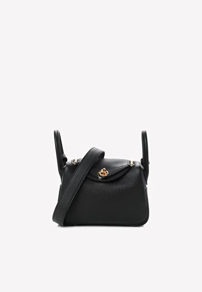 Hermes Mini Lindy 20 In Black Taurillon Clemence With Gold Hardware In Black