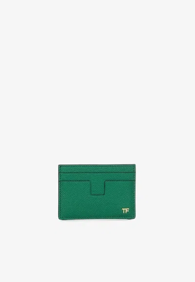 Tom Ford Tf Cardholder In Grained Leather With Money Clip In Green