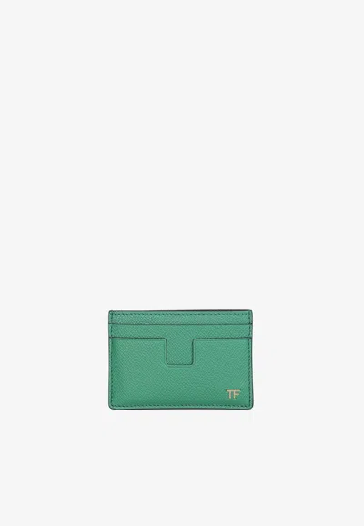 Tom Ford Tf Cardholder In Grained Leather In Green