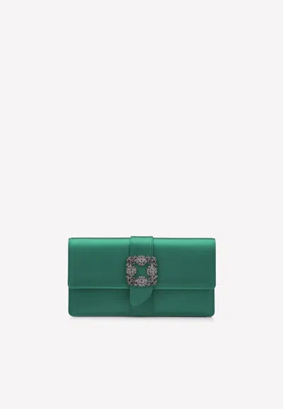 Manolo Blahnik Capri Crystal-embellished Satin Clutch In Green