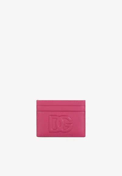Dolce & Gabbana Dg Logo Cardholder In Calf Leather In Fuchsia