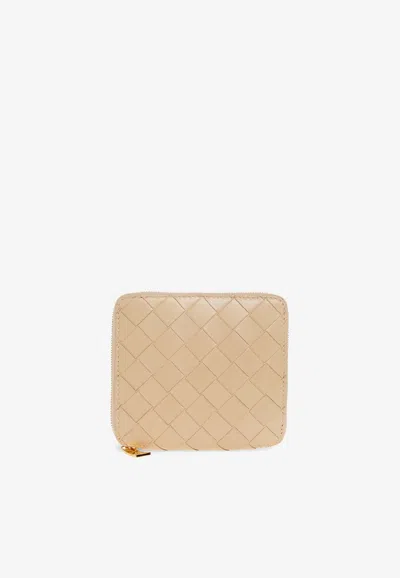 Bottega Veneta Compact Zip Around Wallet In Porridge