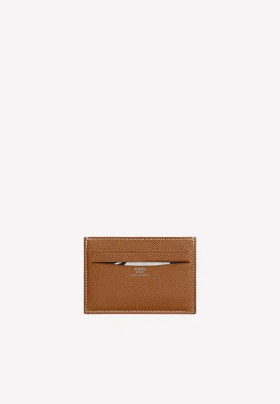 Pre-owned Hermes Citizen Twill Cardholder In Epsom Calfskin In Gold