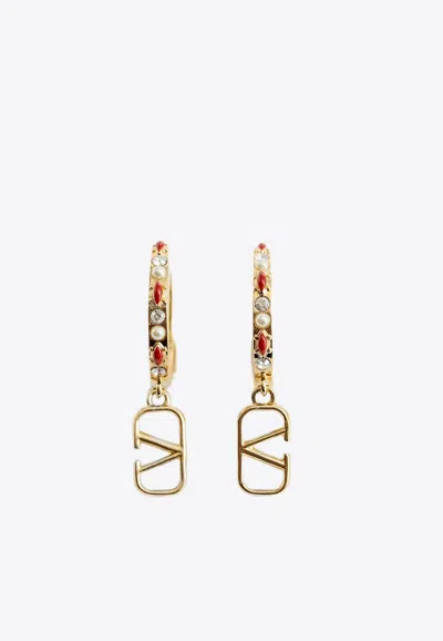 Valentino Bejeweled Hoop Earrings In Gold