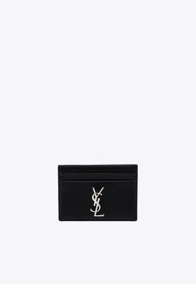 Saint Laurent Cassandre Leather Cardholder In Black
