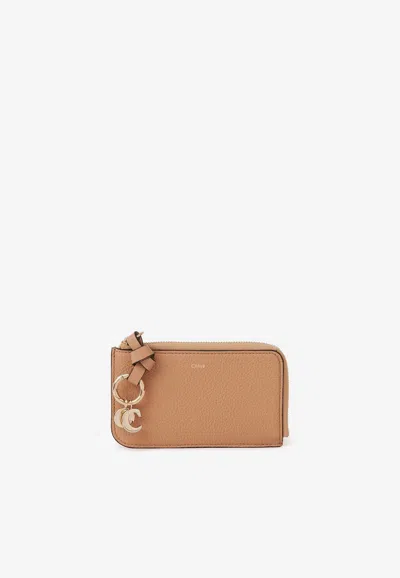 Chloé Alphabet Zip Cardholder In Grained Leather In Beige