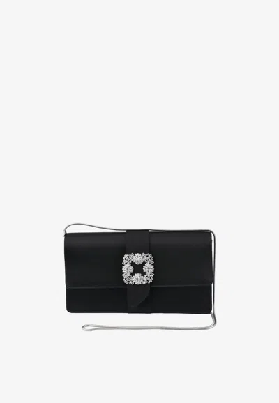 Manolo Blahnik Capri Satin Clutch With Clc Crystal Buckle In Black
