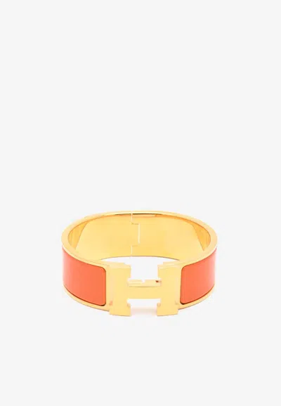 Pre-owned Hermes Clic Clac H Bracelet In Orange Fruité