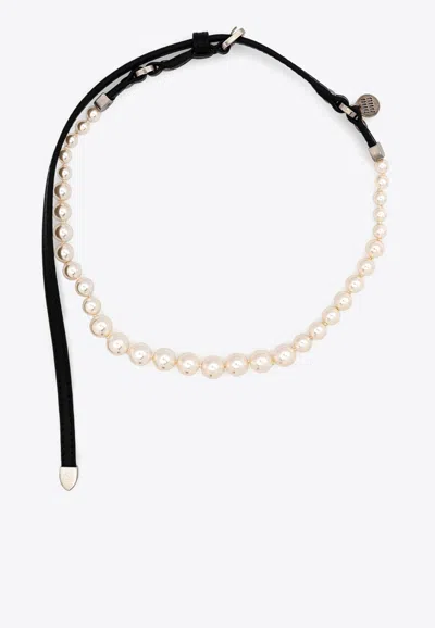 MIU MIU BEADED LEATHER NECKLACE 