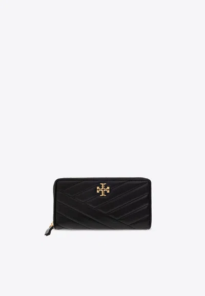 Tory Burch Black Matelasse Lamb Leather Kira Chevron Zip Continental Wallet In Black