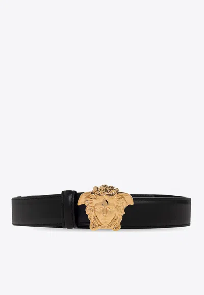 Versace Medusa Head Leather Belt In Black