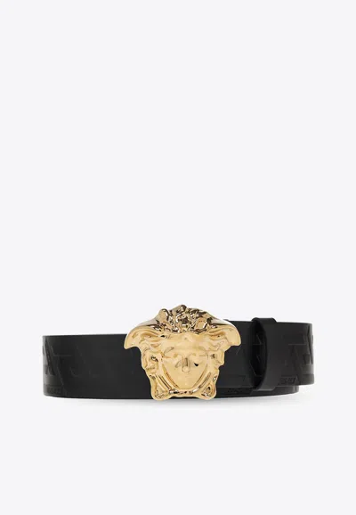 Versace La Medusa Leather Belt Man Belt Black Size 39.5 Calfskin In Black