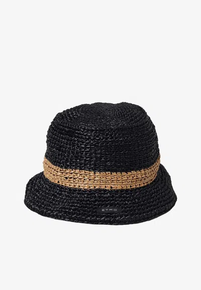 Etro Logo-patch Raffia Hat In Black