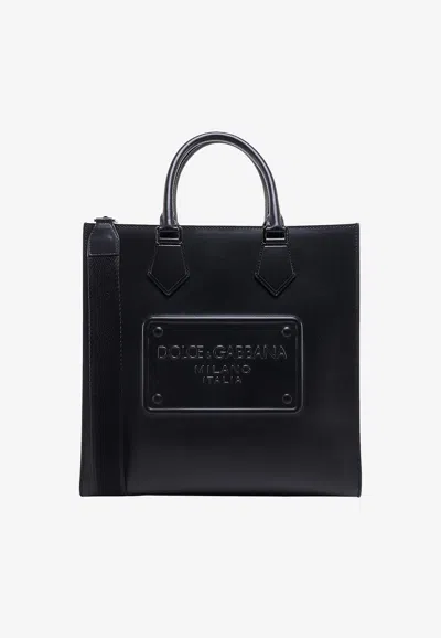 Dolce & Gabbana Logo Messenger Bag In Leather In Black