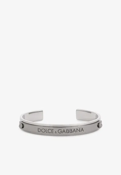 Dolce & Gabbana Engraved-logo Cuff Bracelet In Silver