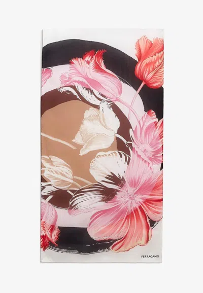 Shop Ferragamo Tulip Print Silk Scarf In Multicolor