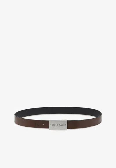 Ferragamo Reversible Logo Leather Belt In Brown