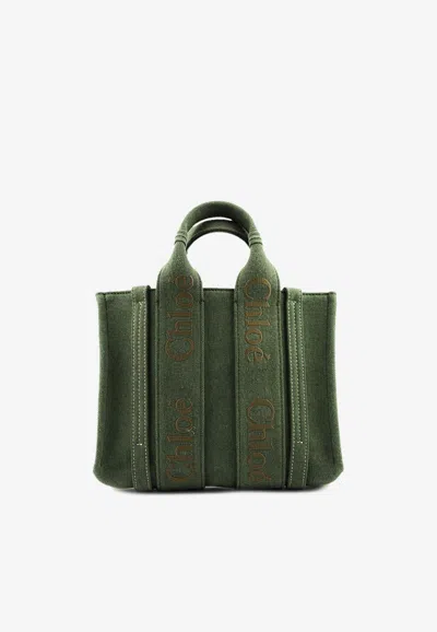 Chloé Small Woody Tote Bag In Green