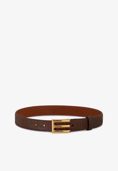 Etro Paisley Pattern Logo Belt In Multicolor