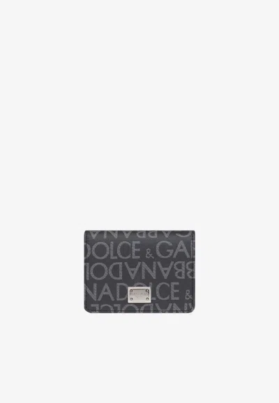 Dolce & Gabbana Coated Canvas Wallet With With All-over Logo In Beige