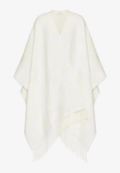 Valentino Garavani Blumenponcho Aus Wollgemisch Mit Lurexdetails Frau Elfenbein Uni In Ivory