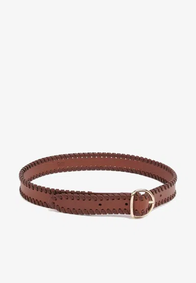 Chloé Mony Decorative-stitching Leather Belt In Brown