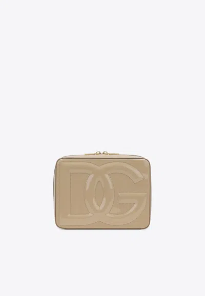 Dolce & Gabbana Medium Dg Logo Crossbody Bag In Patent Leather In Beige